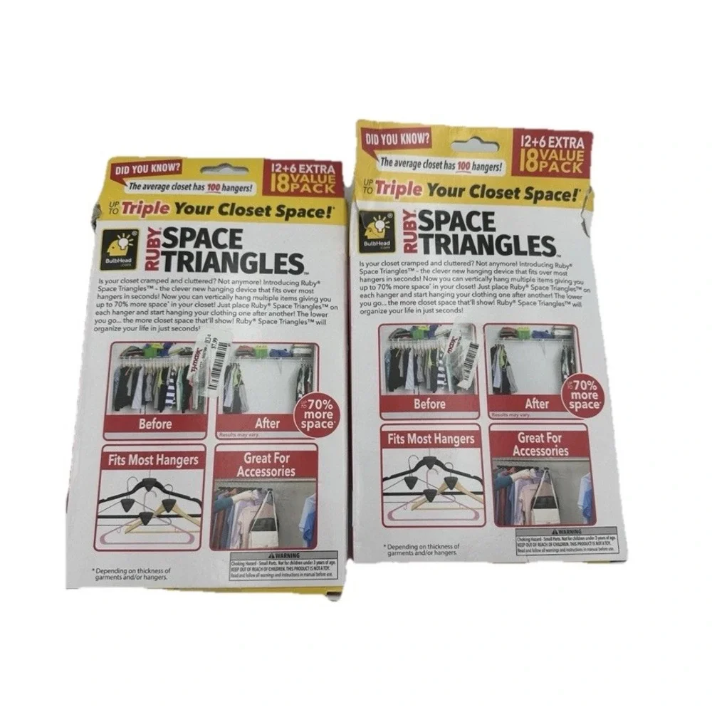 AS-SEEN-ON-TV Premium Hanger Hooks Triple Closet Space 18PC -‎ 2 New & 12x